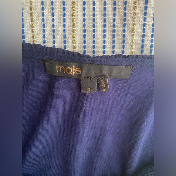 Maje Mini Dress Women Navy Size 2 Pleated Ruffle Tiered - Picture 6 of 13